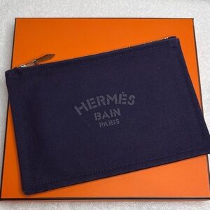 Hermes Canvas Pouch Navy Blue